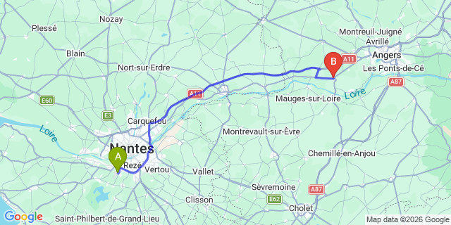 Map: Nantes Airport (NTE) to Saint-Georges-sur-Loire