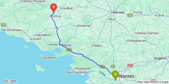 Map: Nantes Airport (NTE) to Saint-Gérand