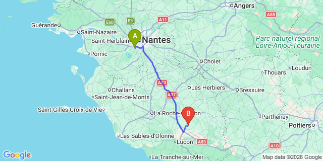 Map: Nantes Airport (NTE) to Saint-Juire-Champgillon