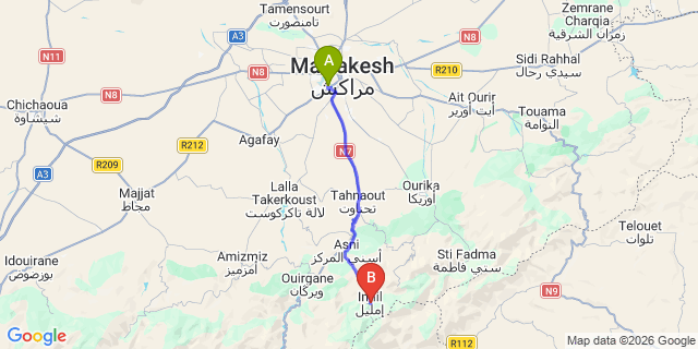 Map: Marrakech Airport (RAK) to Imlil