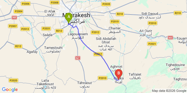 Map: Marrakech Airport (RAK) to Ourika