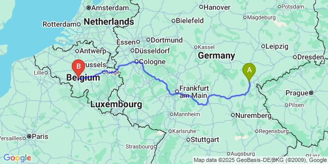 Map: Charleroi Airport Brussels South (CRL) to Berg