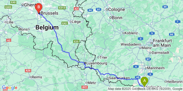 Map: Brussels Midi Train Station to Eel