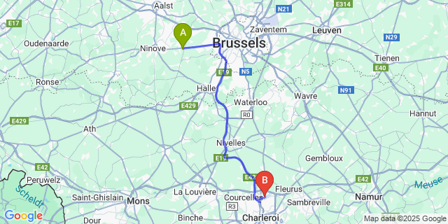 Map: Charleroi Airport Brussels South (CRL) to Eizeringen