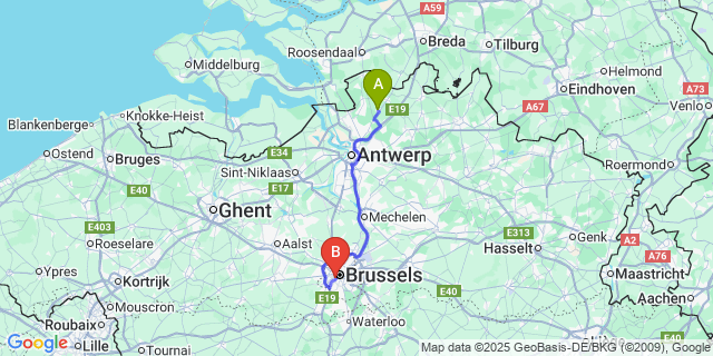 Map: Brussels Midi Train Station to Gooreind