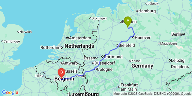 Map: Charleroi Airport Brussels South (CRL) to Hulsen