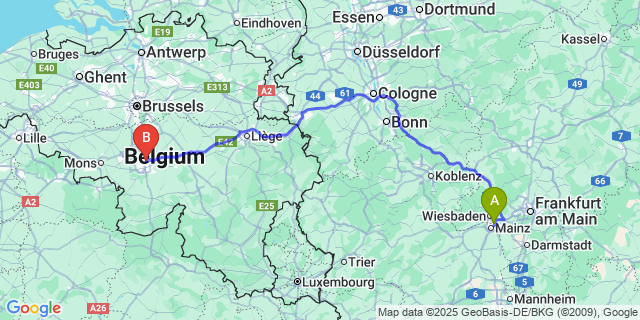 Map: Charleroi Airport Brussels South (CRL) to Kastel