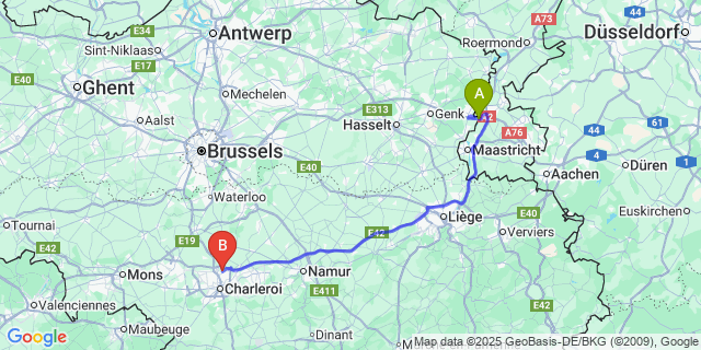 Map: Charleroi Airport Brussels South (CRL) to Kotem