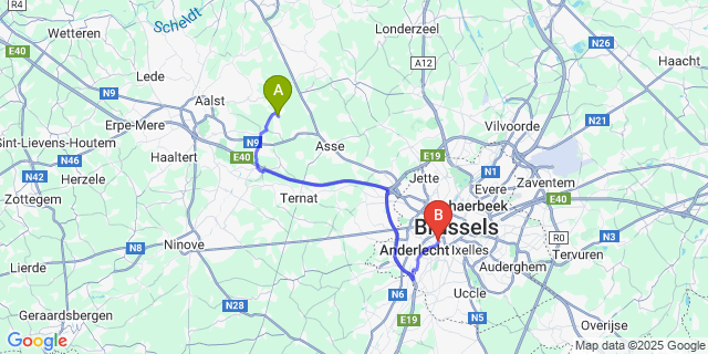 Map: Brussels Midi Train Station to Meldert
