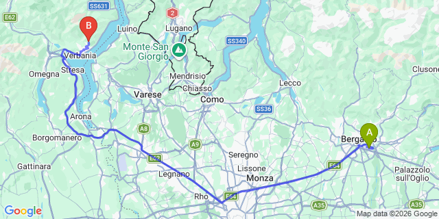 Map: Milan Bergamo Airport (BGY) to Albagnano