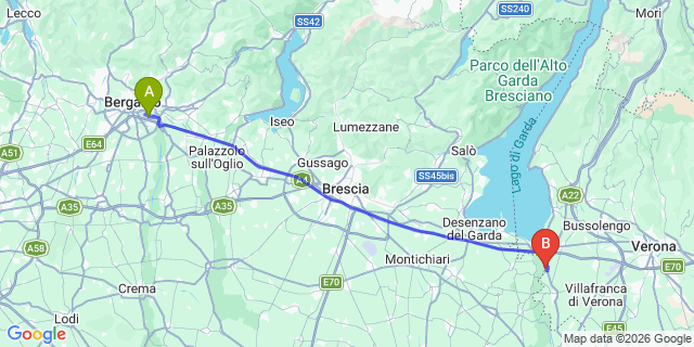Map: Milan Bergamo Airport (BGY) to Altomincio Family Park