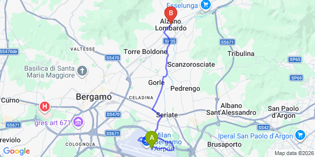 Map: Milan Bergamo Airport (BGY) to Alzano Lombardo