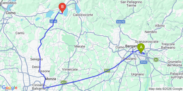 Map: Milan Bergamo Airport (BGY) to Annone di Brianza