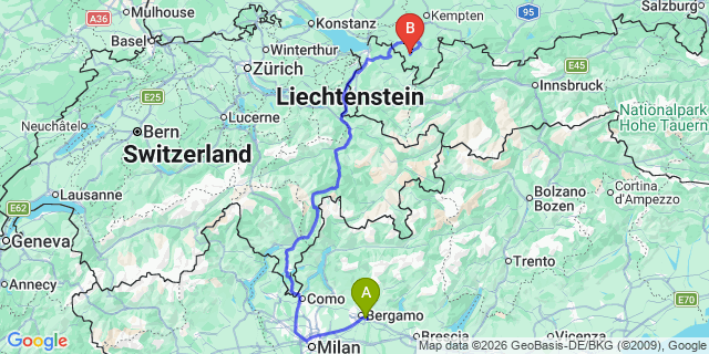 Map: Milan Bergamo Airport (BGY) to Aprica