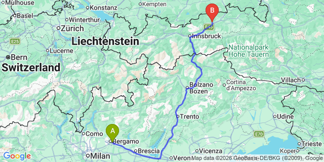 Map: Milan Bergamo Airport (BGY) to Arabba