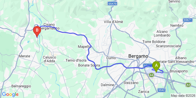 Map: Milan Bergamo Airport (BGY) to Arlate