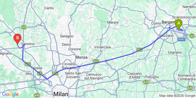 Map: Milan Bergamo Airport (BGY) to Arogno