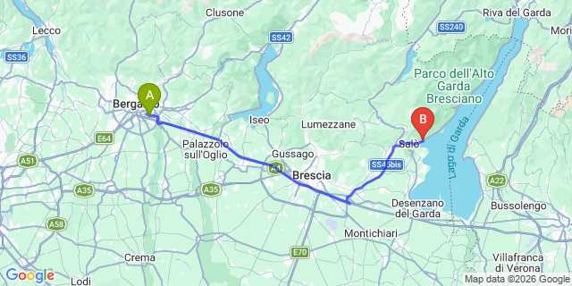 Map: Milan Bergamo Airport (BGY) to Barbarano di Salò