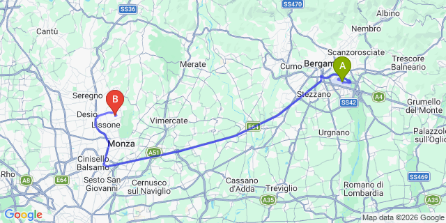 Map: Milan Bergamo Airport (BGY) to Bellagio (Lago di Como)