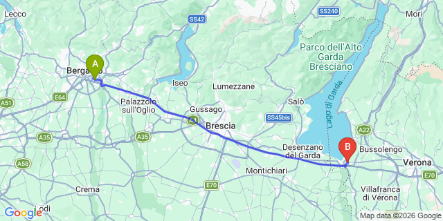 Map: Milan Bergamo Airport (BGY) to Belvedere Village