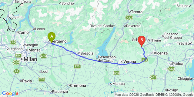 Map: Milan Bergamo Airport (BGY) to Bologna