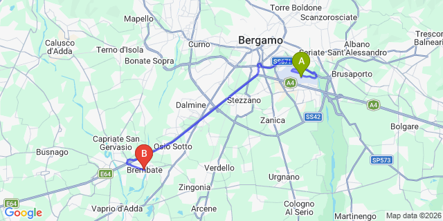 Map: Milan Bergamo Airport (BGY) to Brembate