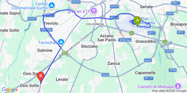 Map: Milan Bergamo Airport (BGY) to Brembilla