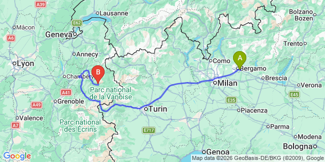 Map: Milan Bergamo Airport (BGY) to Briancon