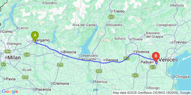 Map: Milan Bergamo Airport (BGY) to Brunico
