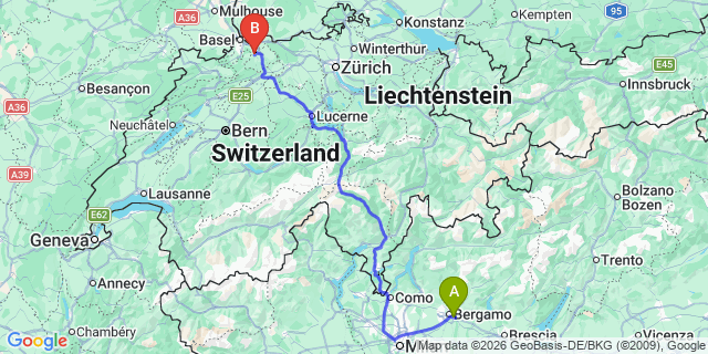 Map: Milan Bergamo Airport (BGY) to Brusson