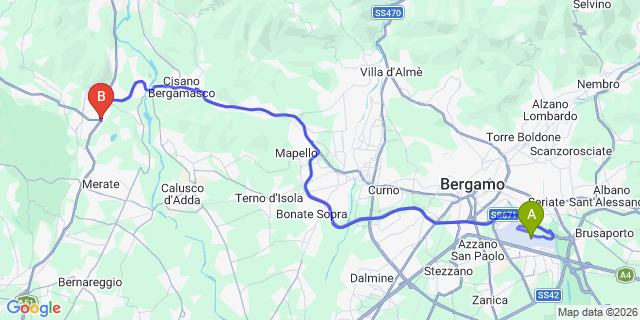 Map: Milan Bergamo Airport (BGY) to Calco