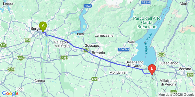 Map: Milan Bergamo Airport (BGY) to Camping Butterfly Village
