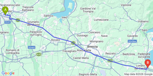 Map: Milan Bergamo Airport (BGY) to Camping Piantelle