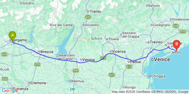 Map: Milan Bergamo Airport (BGY) to Camping Village Portofelice