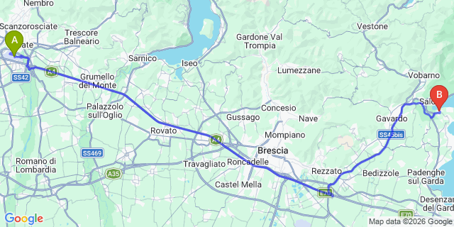 Map: Milan Bergamo Airport (BGY) to Camping Village Weekend