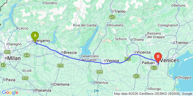 Map: Milan Bergamo Airport (BGY) to Campo Tures