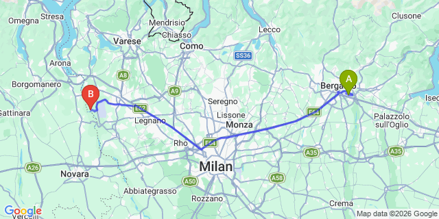 Map: Milan Bergamo Airport (BGY) to Cannero Riviera