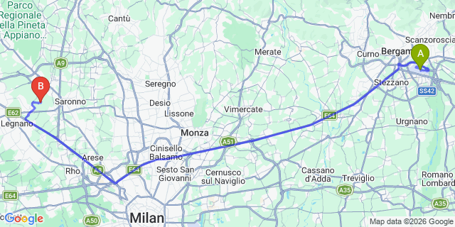 Map: Milan Bergamo Airport (BGY) to Capolago
