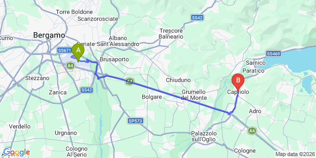 Map: Milan Bergamo Airport (BGY) to Capriolo