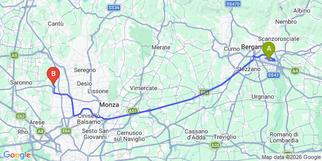 Map: Milan Bergamo Airport (BGY) to Carate Urio