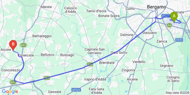 Map: Milan Bergamo Airport (BGY) to Carugate