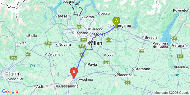 Map: Milan Bergamo Airport (BGY) to Casei Gerola