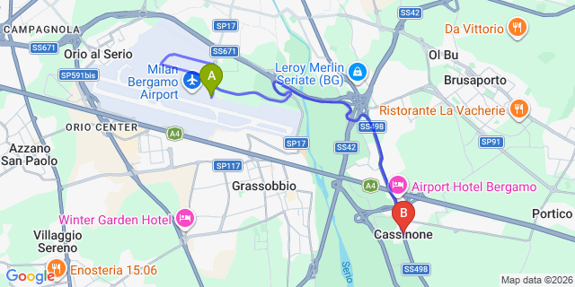 Map: Milan Bergamo Airport (BGY) to Cassinone