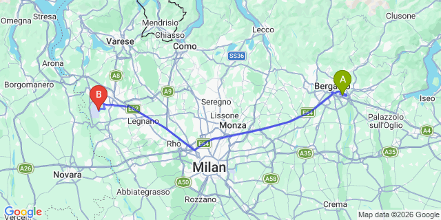 Map: Milan Bergamo Airport (BGY) to Cazzago Brabbia