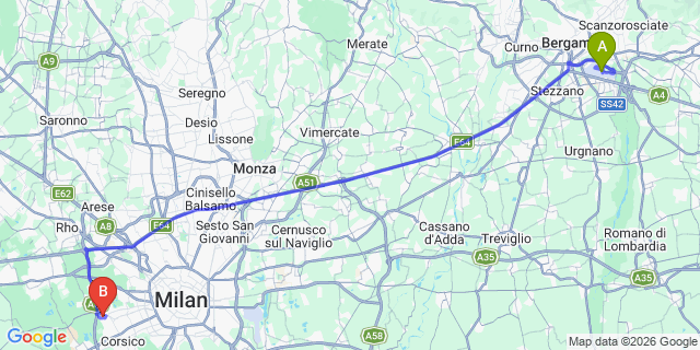 Map: Milan Bergamo Airport (BGY) to Cermenate