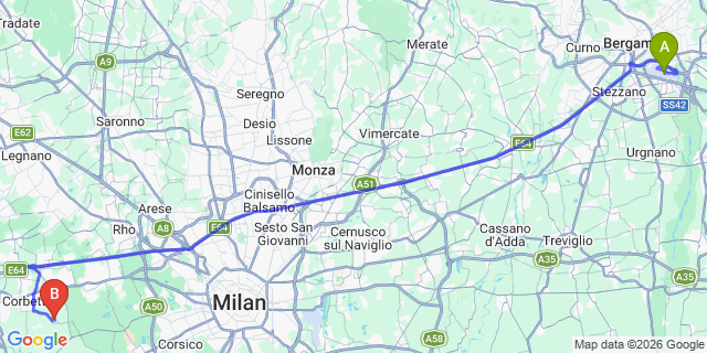 Map: Milan Bergamo Airport (BGY) to Cerro Maggiore