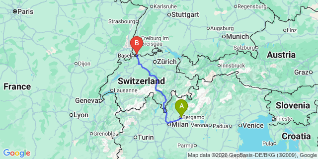 Map: Milan Bergamo Airport (BGY) to Champoluc