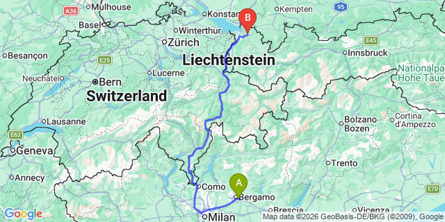Map: Milan Bergamo Airport (BGY) to Chiesa in Valmalenco