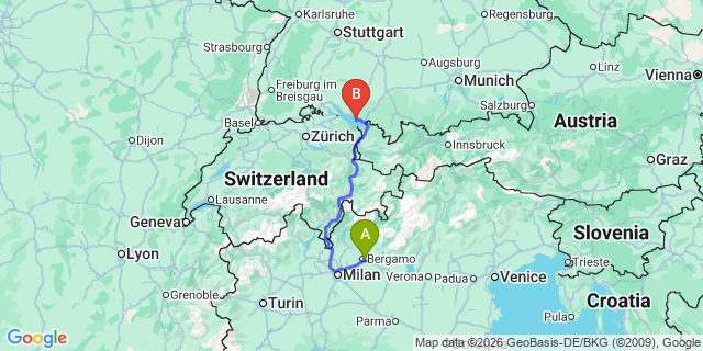 Map: Milan Bergamo Airport (BGY) to Chur