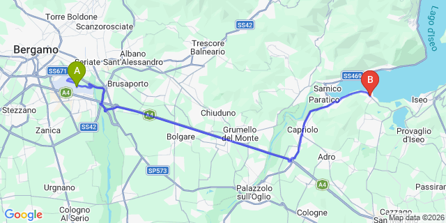 Map: Milan Bergamo Airport (BGY) to Clusane